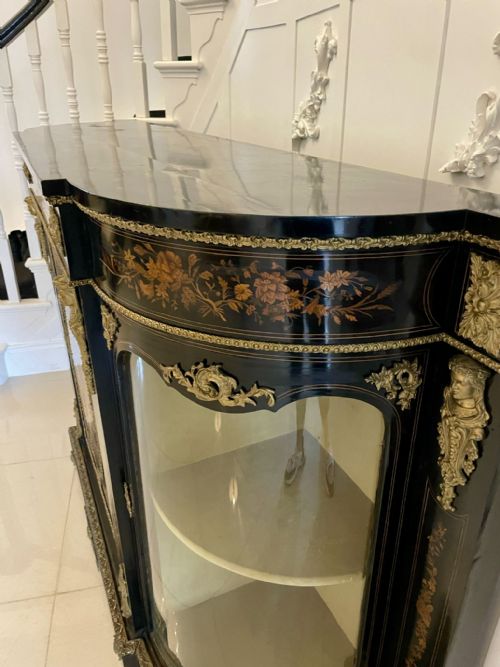 OUTSTANDING QUALITY ANTIQUE VICTORIAN EBONISED AND INLAID FLORAL MARQUETRY CREDENZASIDEBOARD - ADDITIONAL PHOTO 6