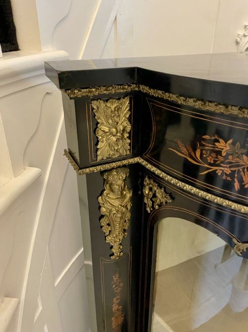 OUTSTANDING QUALITY ANTIQUE VICTORIAN EBONISED AND INLAID FLORAL MARQUETRY CREDENZASIDEBOARD - ADDITIONAL PHOTO 8