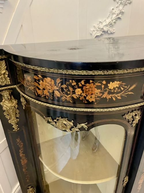 OUTSTANDING QUALITY ANTIQUE VICTORIAN EBONISED AND INLAID FLORAL MARQUETRY CREDENZASIDEBOARD - ADDITIONAL PHOTO 9