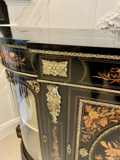 OUTSTANDING QUALITY ANTIQUE VICTORIAN EBONISED AND INLAID FLORAL MARQUETRY CREDENZASIDEBOARD - ADDITIONAL PHOTO 10