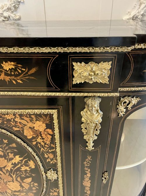 OUTSTANDING QUALITY ANTIQUE VICTORIAN EBONISED AND INLAID FLORAL MARQUETRY CREDENZASIDEBOARD - ADDITIONAL PHOTO 11