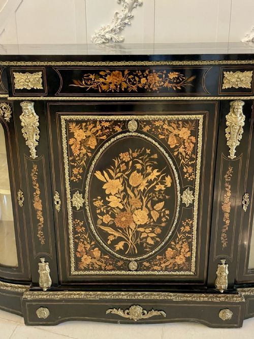 OUTSTANDING QUALITY ANTIQUE VICTORIAN EBONISED AND INLAID FLORAL MARQUETRY CREDENZASIDEBOARD - ADDITIONAL PHOTO 12