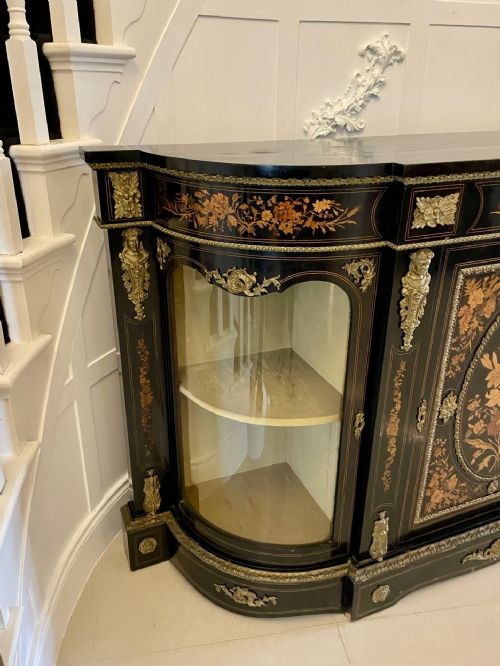 OUTSTANDING QUALITY ANTIQUE VICTORIAN EBONISED AND INLAID FLORAL MARQUETRY CREDENZASIDEBOARD - ADDITIONAL PHOTO 13