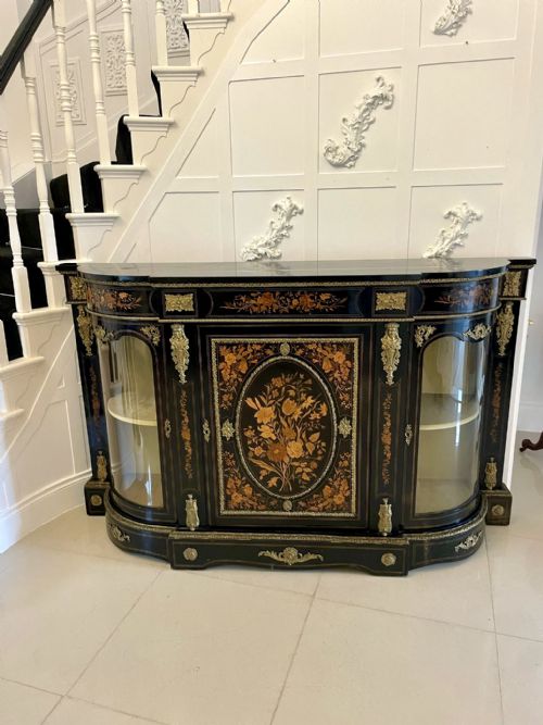 OUTSTANDING QUALITY ANTIQUE VICTORIAN EBONISED AND INLAID FLORAL MARQUETRY CREDENZASIDEBOARD - ADDITIONAL PHOTO 14