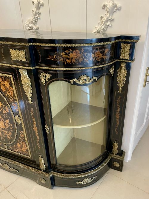 OUTSTANDING QUALITY ANTIQUE VICTORIAN EBONISED AND INLAID FLORAL MARQUETRY CREDENZASIDEBOARD - ADDITIONAL PHOTO 15