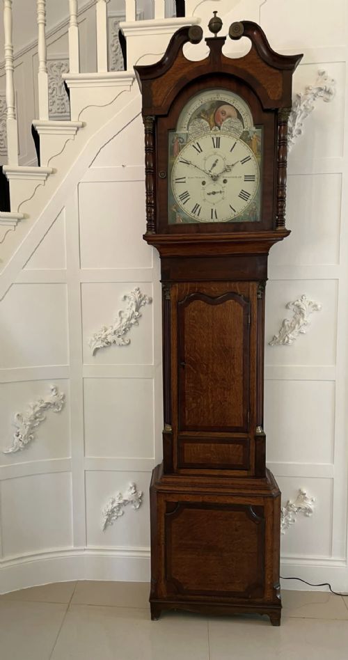 Antique George III Quality Oak and Mahogany Longcase Clock with 8 Day Moon Phase Movement by Edward White Birmingham