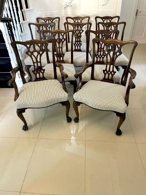 Outstanding Set of 10 Antique Victorian Quality Mahogany Dining Chairs