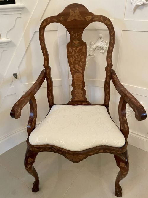 19TH CENTURY ANTIQUE DUTCH MAHOGANY MARQUETRY ARM DESK CHAIR - ADDITIONAL PHOTO 2