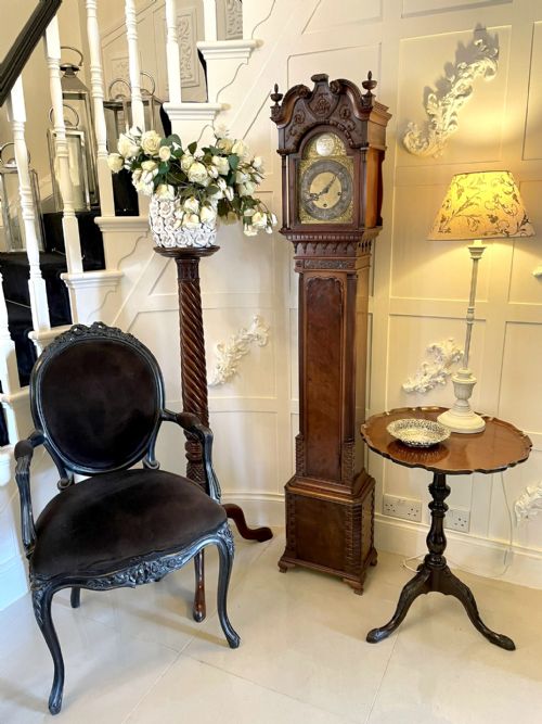 fig 1. Outstanding Quality Antique Chippendale Style Carved Mahogany Grandmother Clock