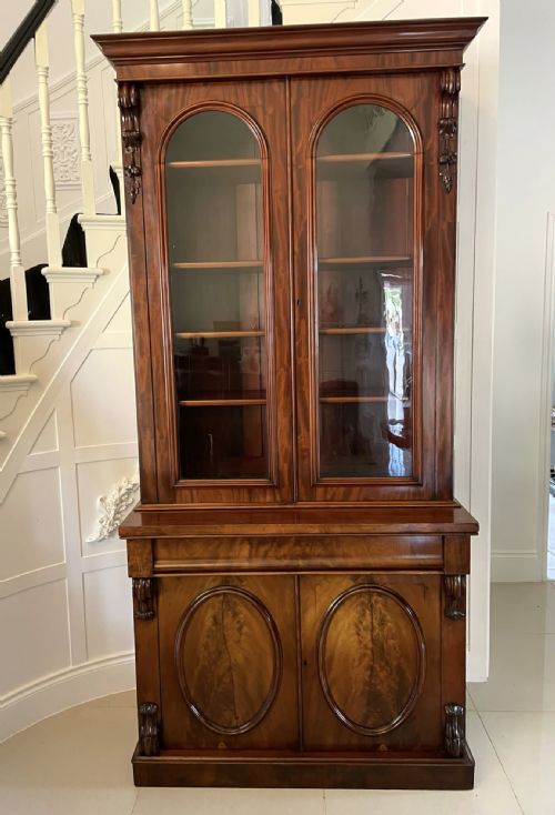 Outstanding Quality Antique Victorian Figured Mahogany Glazed Cupboard Bookcase