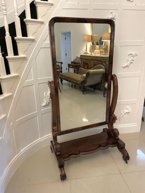 Large Antique Victorian Quality Mahogany Cheval Mirror