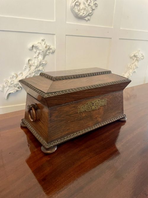 Fine Antique Regency Inlaid Brass Rosewood Tea Caddy