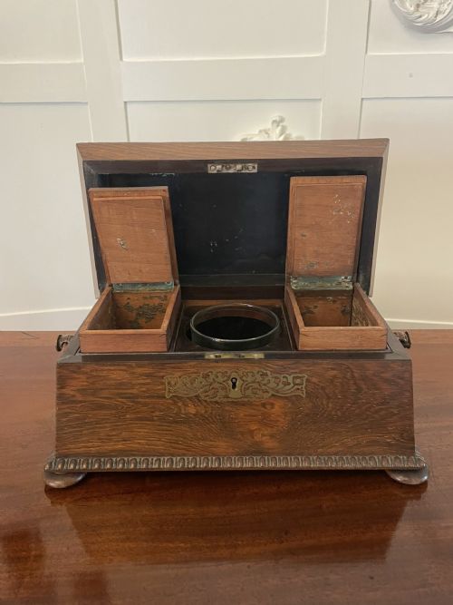 FINE ANTIQUE REGENCY INLAID BRASS ROSEWOOD TEA CADDY - ADDITIONAL PHOTO 1