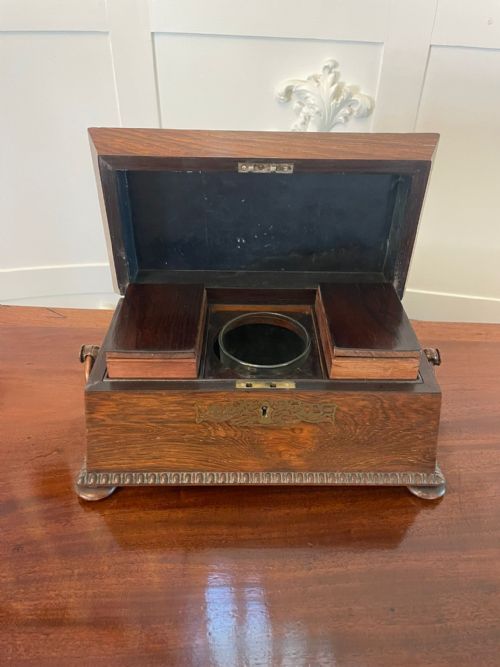 FINE ANTIQUE REGENCY INLAID BRASS ROSEWOOD TEA CADDY - ADDITIONAL PHOTO 2