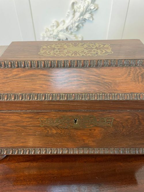 FINE ANTIQUE REGENCY INLAID BRASS ROSEWOOD TEA CADDY - ADDITIONAL PHOTO 3