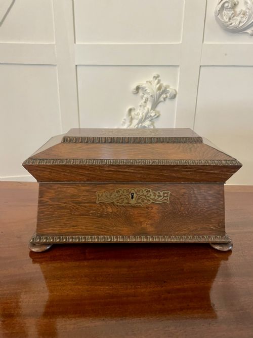 FINE ANTIQUE REGENCY INLAID BRASS ROSEWOOD TEA CADDY - ADDITIONAL PHOTO 4