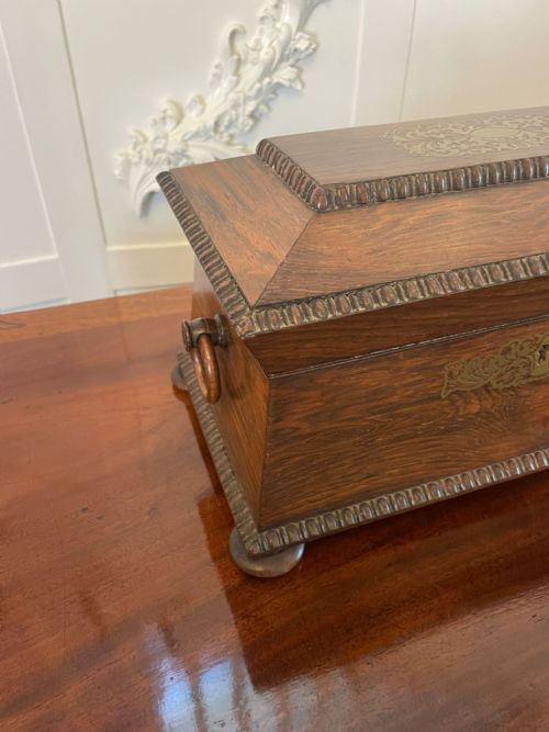 FINE ANTIQUE REGENCY INLAID BRASS ROSEWOOD TEA CADDY - ADDITIONAL PHOTO 5