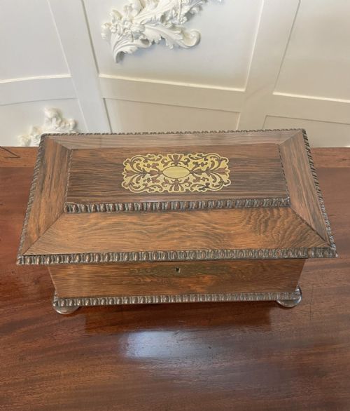 FINE ANTIQUE REGENCY INLAID BRASS ROSEWOOD TEA CADDY - ADDITIONAL PHOTO 6