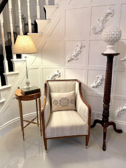 ANTIQUE INLAID MAHOGANY LIBRARY CHAIR - ADDITIONAL PHOTO 1