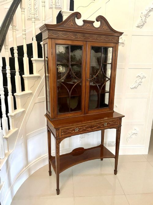 Fine Quality Antique Victorian Mahogany Inlaid Display Cabinet by Edwards & Roberts, London