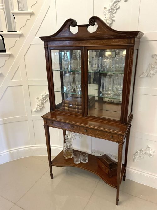 fig 1. Outstanding Quality Antique Victorian Mahogany Inlaid Display Cabinet 