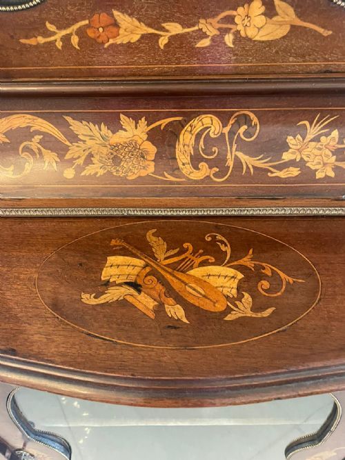 ANTIQUE VICTORIAN QUALITY MARQUETRY INLAID MAHOGANY DISPLAY CABINET - ADDITIONAL PHOTO 1