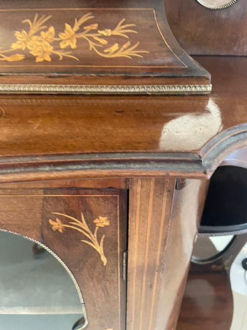 ANTIQUE VICTORIAN QUALITY MARQUETRY INLAID MAHOGANY DISPLAY CABINET - ADDITIONAL PHOTO 2