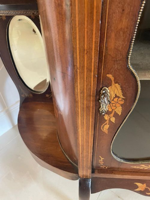 ANTIQUE VICTORIAN QUALITY MARQUETRY INLAID MAHOGANY DISPLAY CABINET - ADDITIONAL PHOTO 5