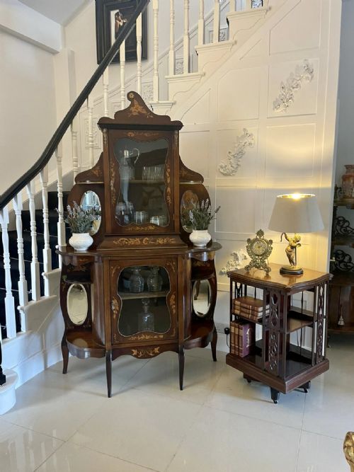ANTIQUE VICTORIAN QUALITY MARQUETRY INLAID MAHOGANY DISPLAY CABINET - ADDITIONAL PHOTO 7