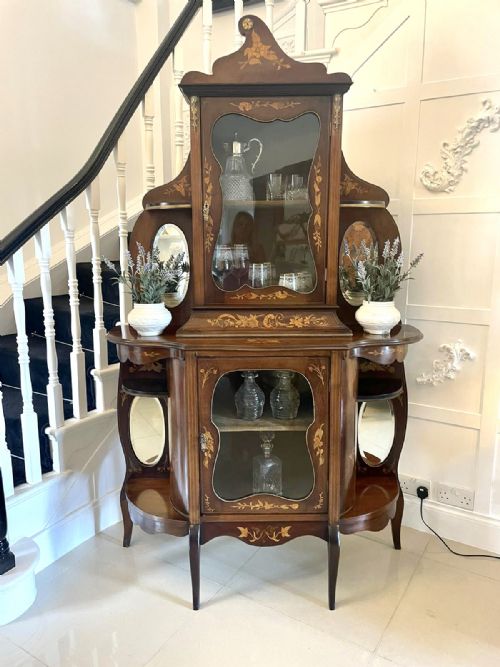 ANTIQUE VICTORIAN QUALITY MARQUETRY INLAID MAHOGANY DISPLAY CABINET - ADDITIONAL PHOTO 8