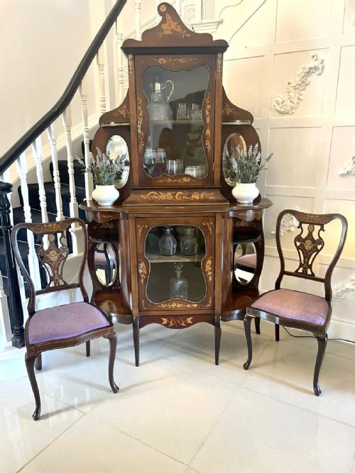 ANTIQUE VICTORIAN QUALITY MARQUETRY INLAID MAHOGANY DISPLAY CABINET - ADDITIONAL PHOTO 9