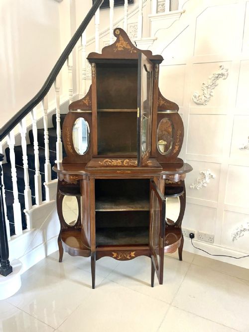 ANTIQUE VICTORIAN QUALITY MARQUETRY INLAID MAHOGANY DISPLAY CABINET - ADDITIONAL PHOTO 10