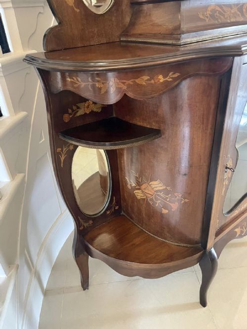 ANTIQUE VICTORIAN QUALITY MARQUETRY INLAID MAHOGANY DISPLAY CABINET - ADDITIONAL PHOTO 14