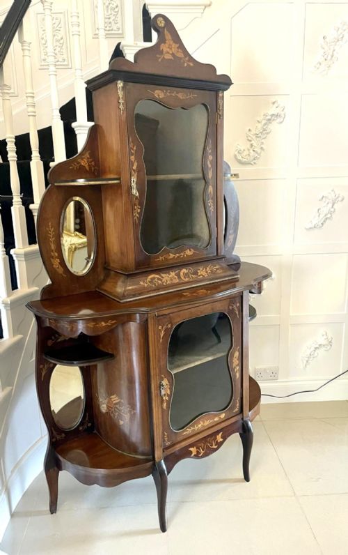 ANTIQUE VICTORIAN QUALITY MARQUETRY INLAID MAHOGANY DISPLAY CABINET - ADDITIONAL PHOTO 20