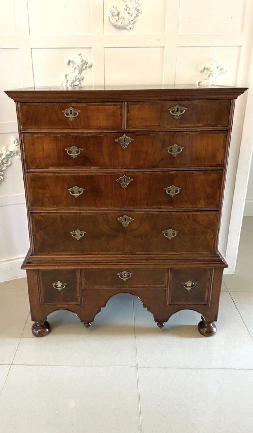 Antique William and Mary Quality Figured Walnut Chest On Stand 