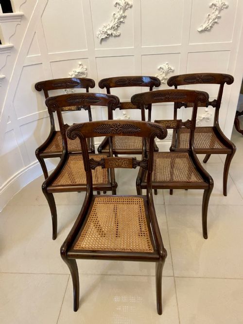 Fine Quality Set of 6 Antique Regency Rosewood Brass Inlaid Dining Chairs