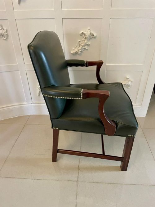 PAIR OF ANTIQUE QUALITY LEATHER AND MAHOGANY DESK CHAIRS - ADDITIONAL PHOTO 1