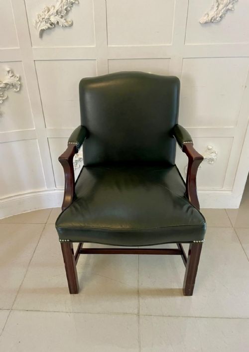 PAIR OF ANTIQUE QUALITY LEATHER AND MAHOGANY DESK CHAIRS - ADDITIONAL PHOTO 2