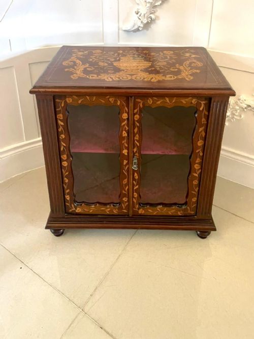 Unusual Small Antique Victorian Quality Mahogany Marquetry Inlaid Display Cabinet