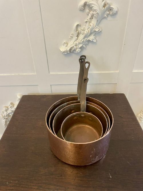 ANTIQUE 19TH CENTURY FRENCH SET OF FOUR COPPER PANS - ADDITIONAL PHOTO 5