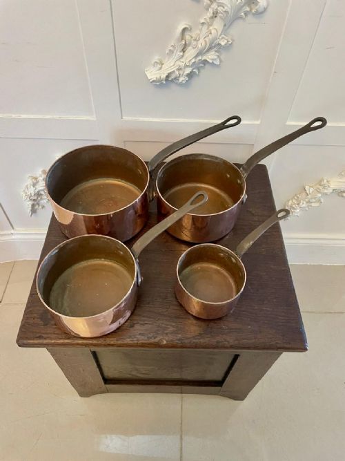 ANTIQUE 19TH CENTURY FRENCH SET OF FOUR COPPER PANS - ADDITIONAL PHOTO 6