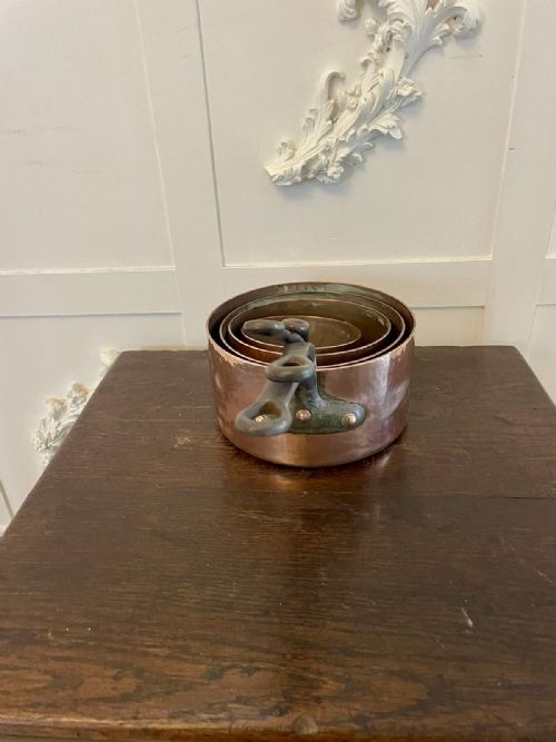 ANTIQUE 19TH CENTURY FRENCH SET OF FOUR COPPER PANS - ADDITIONAL PHOTO 8