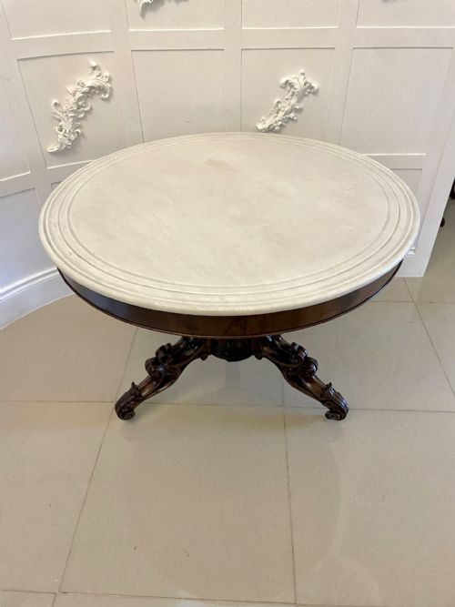 Outstanding Quality Antique Victorian Carved Mahogany Marble Top Centre Table