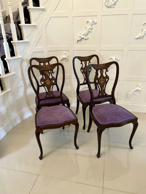 Fine Quality Antique Victorian Set of Four Marquetry Inlaid Chairs