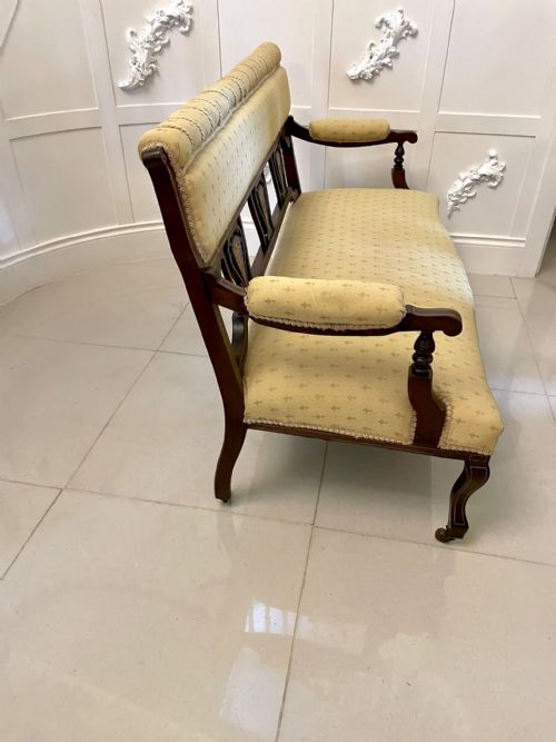 ANTIQUE VICTORIAN QUALITY INLAID MAHOGANY SETTEE - ADDITIONAL PHOTO 8