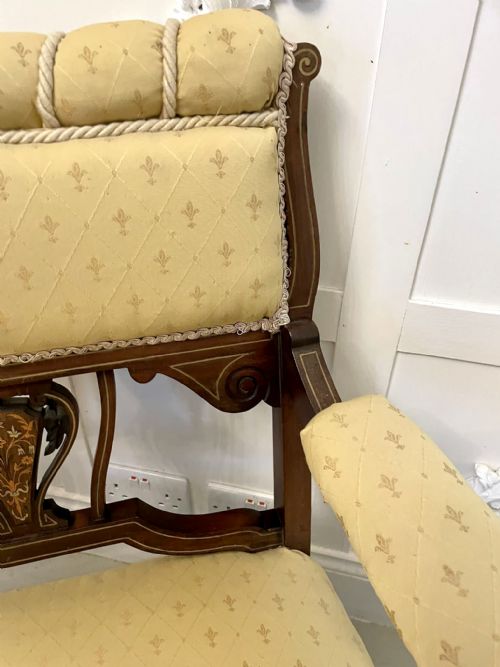 ANTIQUE VICTORIAN QUALITY INLAID MAHOGANY SETTEE - ADDITIONAL PHOTO 9