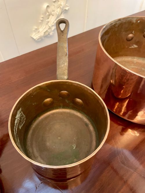 THREE ANTIQUE VICTORIAN COPPER PANS - ADDITIONAL PHOTO 6