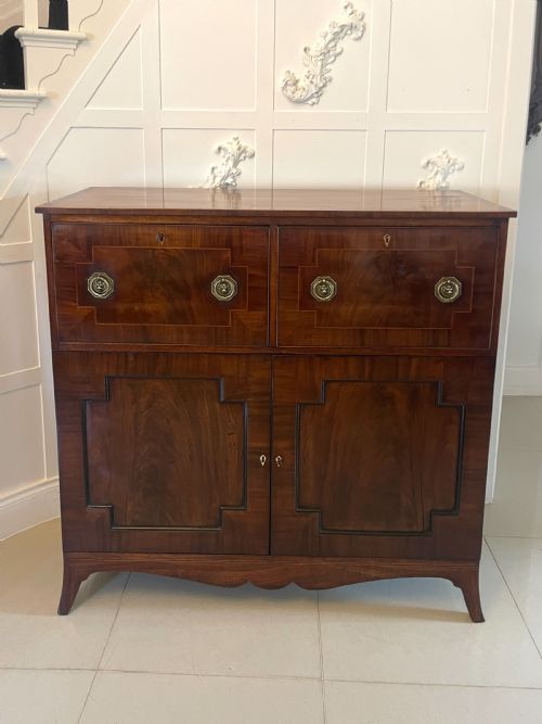 Unusual Antique George III Quality Figured Mahogany Double Secretaire Desk