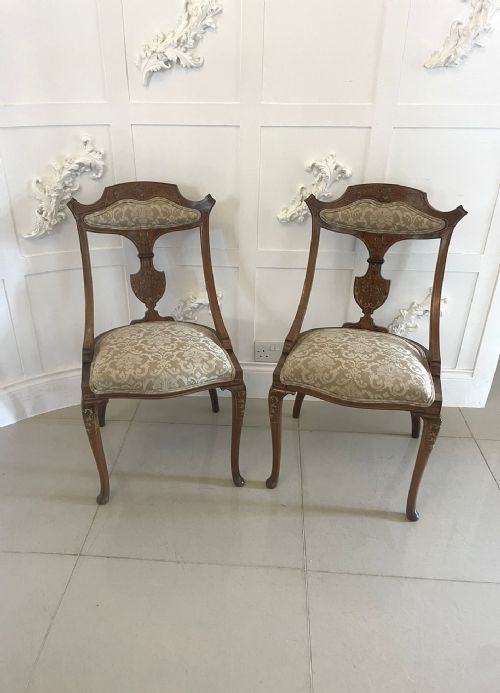 Pair of Antique Victorian Quality Rosewood Inlaid Side Chairs