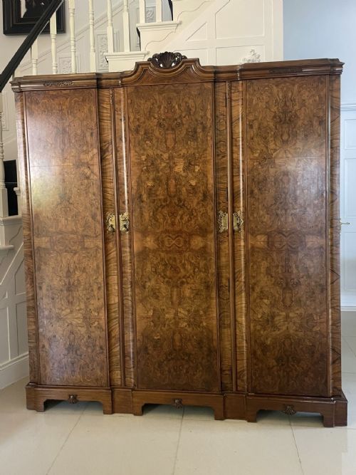 Outstanding Quality Antique Carved Burr Walnut 3 Door Wardrobe